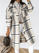 Long Sleeve Plaid Fuzzy Button Down Coat