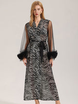 Kafiloe Printed Sheer Sleeve Long Robe