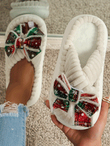 Christmas Bow Glitter Slippers