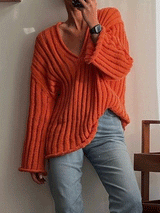 V Neck Loose Pullover Sweater