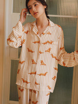 Dachshund Print Long Sleeve Striped Pajamas