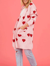 Heart Pattern Open Front Cardigan