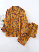 Long Sleeve Vintage Patterned Cotton Pajama Set