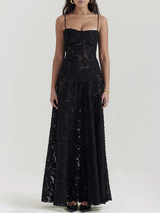 Spaghetti Strap Lace Black Long Dress