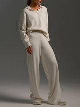 V Neck Solid Knitted Sweater Set