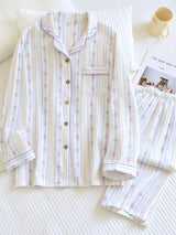 Stripe Floral Print Long Sleeve Pajama Set