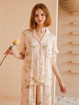 Flower Print Cotton Short Sleeve Pajamas