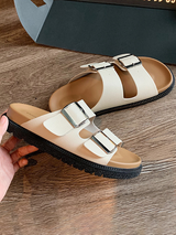 Open Toe Double Strap Buckle Slides