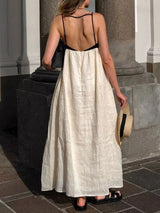 Bicolor Loose Backless Camisole Maxi Dress