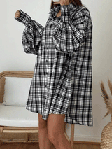 Loose Plaid Lantern Long Sleeve Shirt