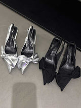 Satin Butterfly Knot Pointed Toes Heels