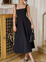 Square Neck High Waist Midi Dress