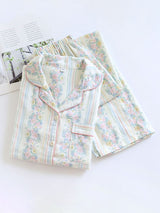 Vintage Floral Striped Cotton Pajama Set