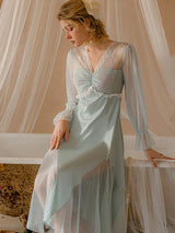 Satin Lace Mesh Sleeve Nightgown