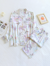 Printed Lapel Long Sleeve Pajama Set