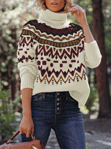 Turtleneck Color Block Knitted Pullover Sweater