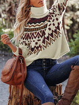 Turtleneck Color Block Knitted Pullover Sweater