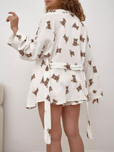 Two Pieces Long Sleeve Bear Print Lounge Set