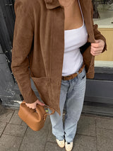 Vintage Solid Color Pockets Brown Jacket