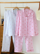 Stripe Heart Print Cotton Pajama Set