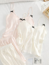 Lace Trim Bow Camisole and Shorts Pajama Set