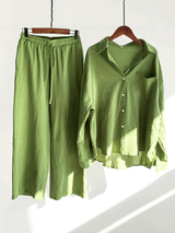 Plus Size Cotton Linen Shirt Long Pants Sets