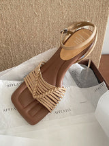 Woven Block Heel Sandals