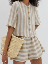 Striped Button Down Top and Shorts Set
