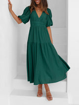 Short Sleeve Pleated Chiffon Dress