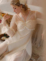 Satin Lace Mesh Sleeve Nightgown