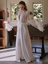 Satin Feather Cuff Robe