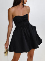 Solid Ruffle Hem Tube Dress With Pockets