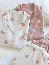 Heart Printed Long Sleeve Cotton Pajama Set