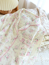 Long Sleeve Cotton Lapel Floral Print Pajamas