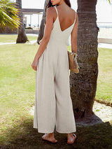 Sleeveless Solid Color Linen Jumpsuit