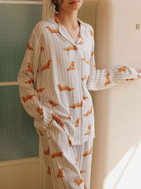 Dachshund Print Long Sleeve Striped Pajamas