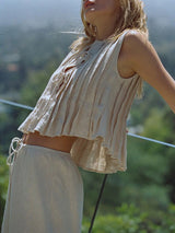 Linen Ruffles Lace Up Top & Long Skirt Set