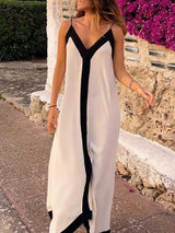 V Neck Bicolor Camisole Maxi Dress