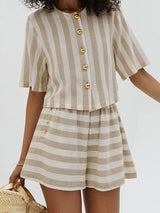 Striped Button Down Top and Shorts Set