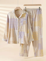 Vintage Floral Print Long Sleeve Cotton Pajama Set