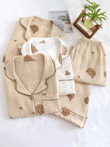 Long Sleeve Heart & Bear Print Pajama Set