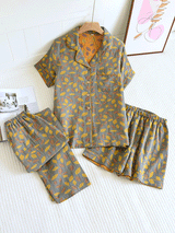 3Pcs Crepe Vintage Floral Pajamas