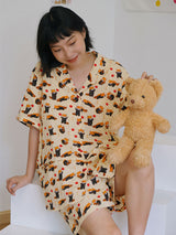 Cotton Short Sleeve Raccoon Print Pajama Set