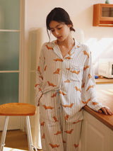 Dachshund Print Long Sleeve Striped Pajamas
