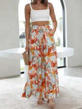 Ruffle Floral Print High Waisted Beach Pants