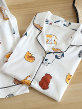 Cat Print Cotton Pajama Set