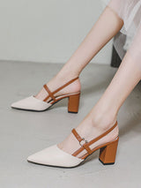 Pointed Toe Buckle Chunky Heel Sandals