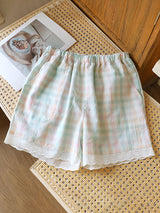 Plaid Lace Trim Pajama Shorts