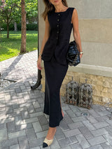 Buttoned Line Top & Maxi Skirt