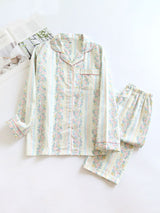 Vintage Floral Striped Cotton Pajama Set